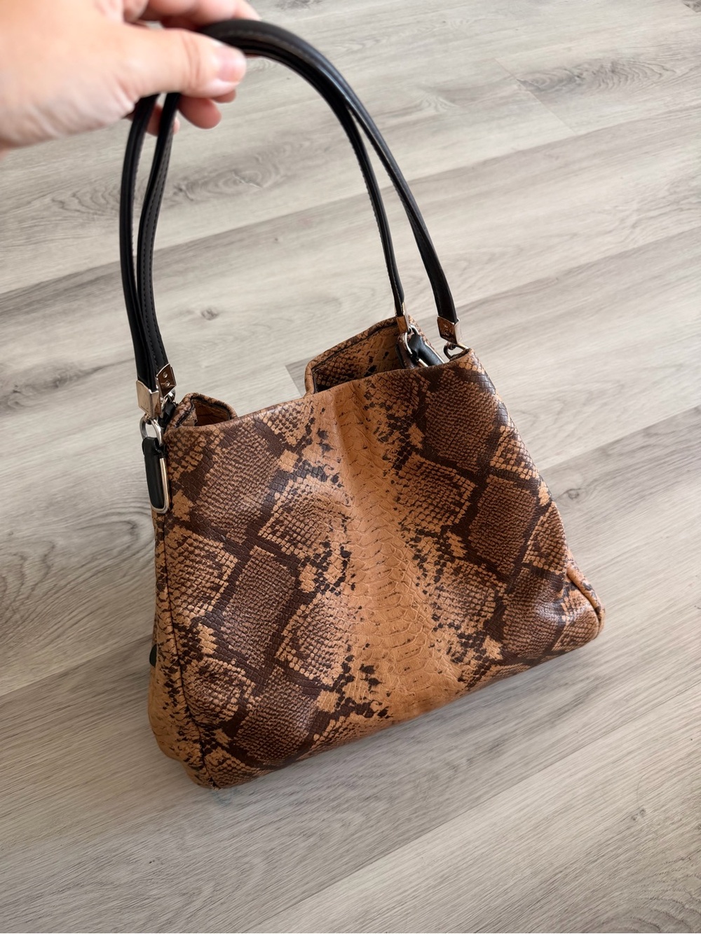 Coach Brown Snake-Print Shoulder Bag with Black Handles